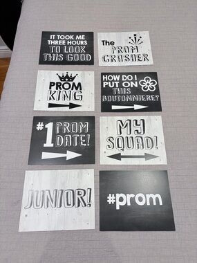 Prom Photo Booth Signs Set of 8 Double Sided Cardstock Prints Black White